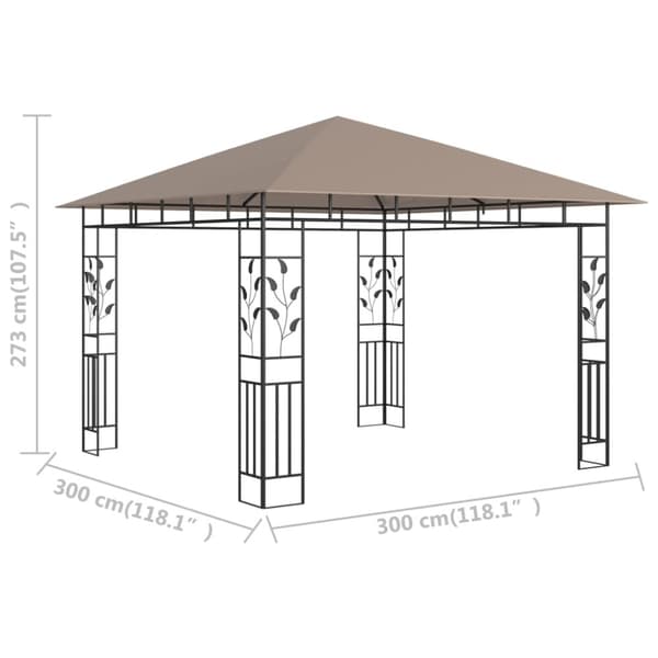 Paviljong med myggnät 3x3x2,73 m taupe 180 g/m²