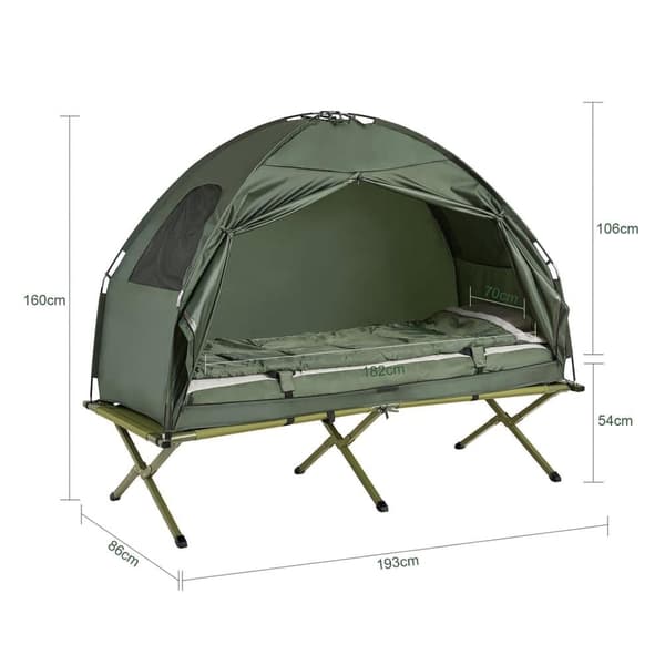 Campleje med telt, OGS32-GR, 193L x 86W x 160H cm, Grøn