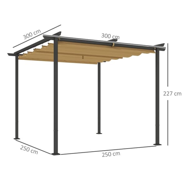 Rootz 3x3m Garden Pergola - Justerbart soltak - Metallram - UPF30+ Skydd - Perfekt för terrass - 300 cm x 300 cm x 227cm