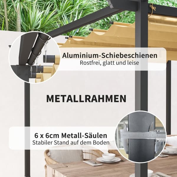 Rootz 3x3m Garden Pergola - Justerbart soltak - Metallram - UPF30+ Skydd - Perfekt för terrass - 300 cm x 300 cm x 227cm