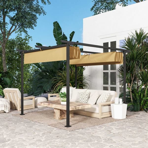 Rootz 3x3m Garden Pergola - Justerbart soltak - Metallram - UPF30+ Skydd - Perfekt för terrass - 300 cm x 300 cm x 227cm
