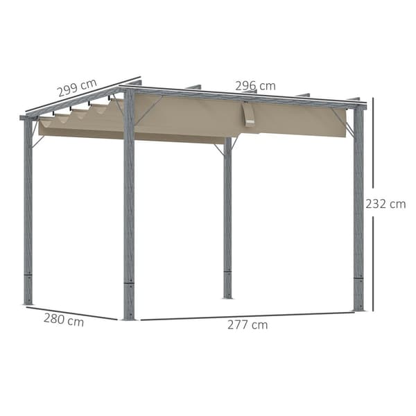 Rootz 3x3m puutarha Pergola - Terassi katto - Paviljonki - UV -suoja - alumiinirunko - 299 cm x 296cm x 232 cm