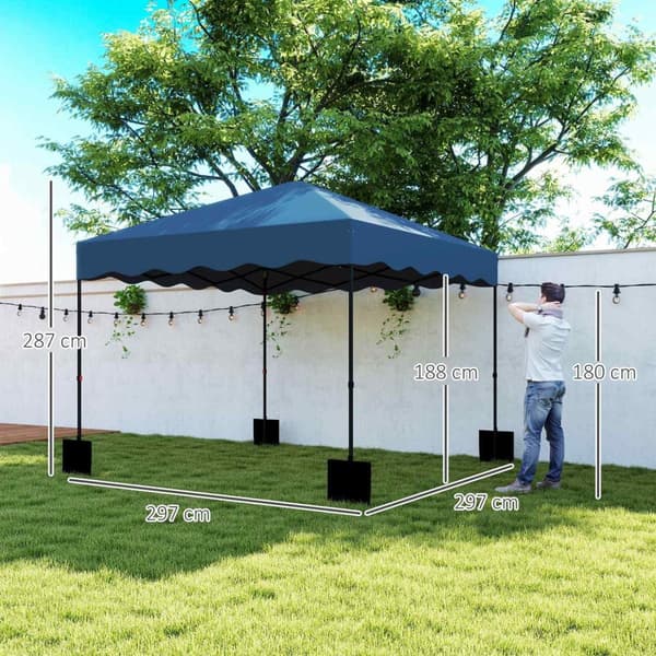 Rootz 3x3m pop -up pavilion - trädgårdstält - höjdjusterbar - UPF50+ UV -skydd - 297x297x287cm - 6-9 personer - blå - rullväska ingår