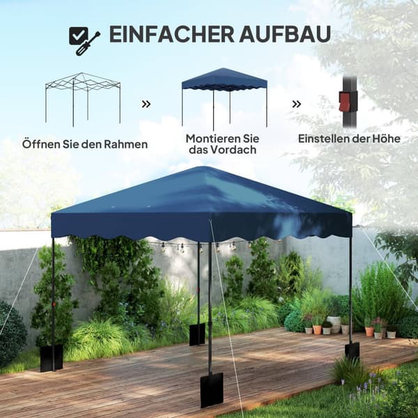Rootz 3x3m pop -up pavilion - trädgårdstält - höjdjusterbar - UPF50+ UV -skydd - 297x297x287cm - 6-9 personer - blå - rullväska ingår