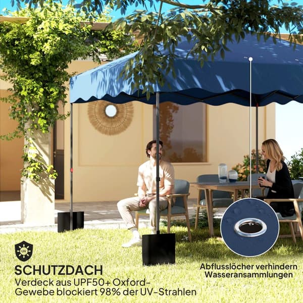Rootz 3x3m pop -up pavilion - trädgårdstält - höjdjusterbar - UPF50+ UV -skydd - 297x297x287cm - 6-9 personer - blå - rullväska ingår