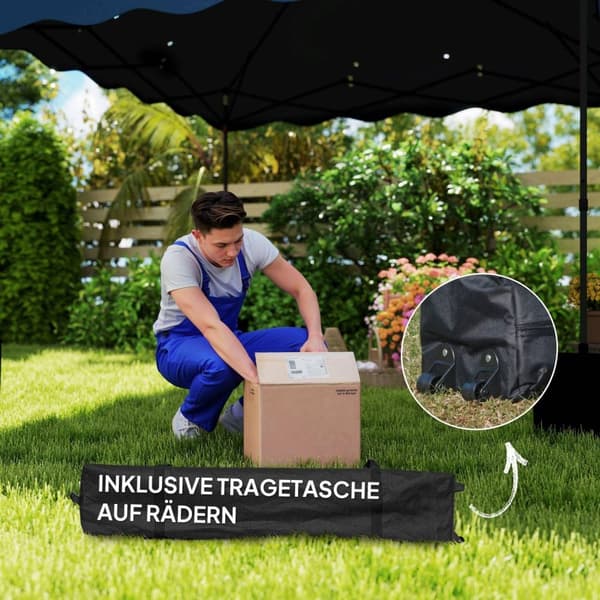 Rootz 3x3m pop -up pavilion - trädgårdstält - höjdjusterbar - UPF50+ UV -skydd - 297x297x287cm - 6-9 personer - blå - rullväska ingår