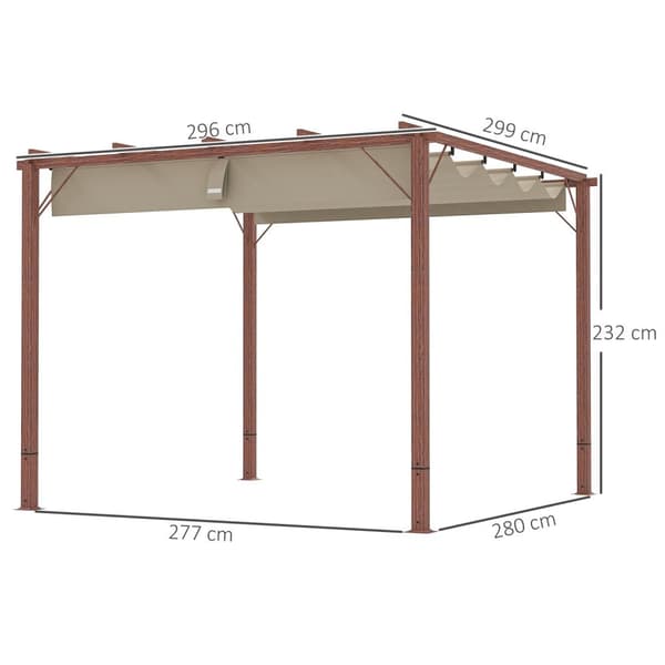 ROOTZ 3X3 M Garden Pergola - Terrasse baldakin - gårdhaveafdækning - UPF30+ solbeskyttelse - aluminiumsramme - 299x296x232 cm