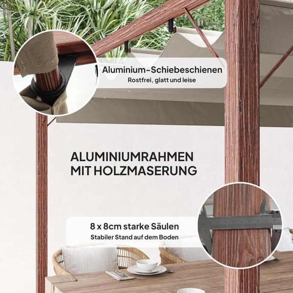 ROOTZ 3X3 M Garden Pergola - Terrasse baldakin - gårdhaveafdækning - UPF30+ solbeskyttelse - aluminiumsramme - 299x296x232 cm