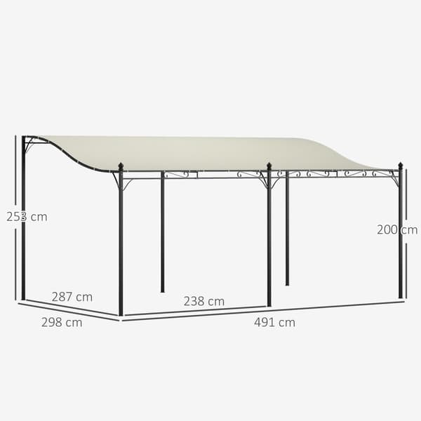 Rootz 3 x 5m Pergola - Havehylle - Udendørs baldakin - Vandtæt tarpaulin - Metalramme - 491 cm x 298 cm x 200/253 cm