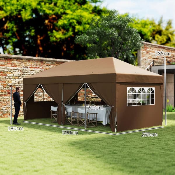 Rootz 3x6m Garden Pavilion - utomhusfällbart tält - Portabelt tak - UV & vattentätt skydd - 590 cm x 295 cm x 285 cm