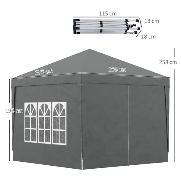 Rootz 3x3m Pavilion Party Tent - Folding Canopy - Event Marquee - Easy Assembly - 295 cm x 295 cm x 258 cm