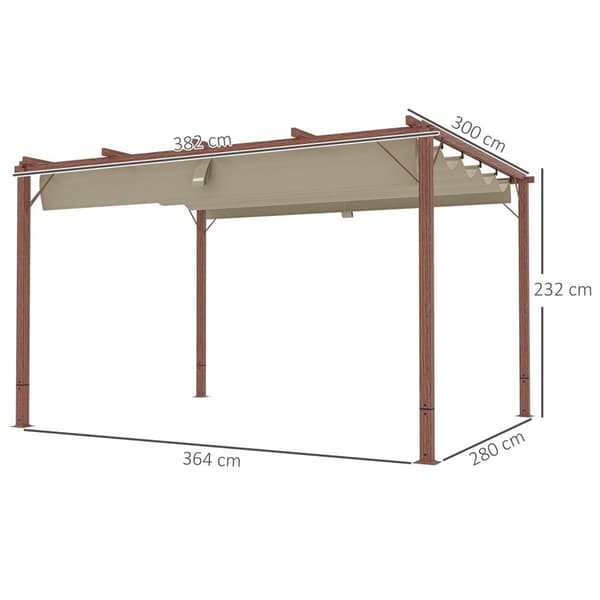 Rootz 3x4m Garden Pergola - Säädettävä terassi katto - Ulkopaviljonki - UPF30+ Auringonsuojaus - 382x300x232cm