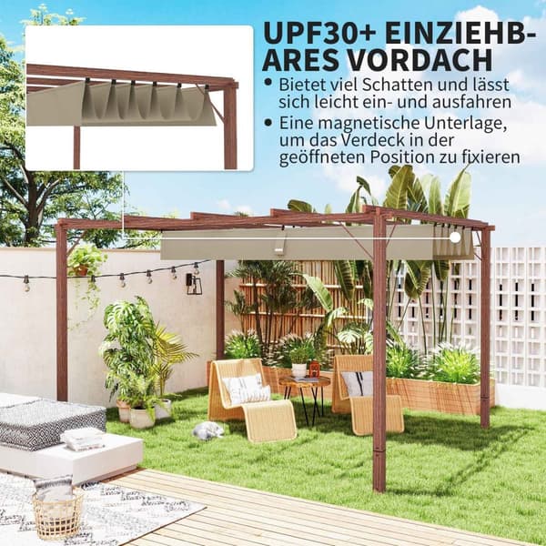 Rootz 3x4m Garden Pergola - Säädettävä terassi katto - Ulkopaviljonki - UPF30+ Auringonsuojaus - 382x300x232cm