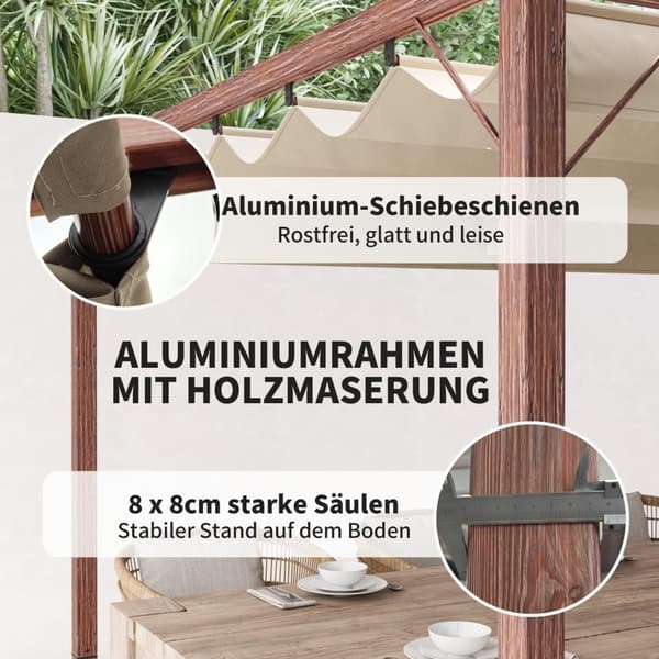 Rootz 3x4m Garden Pergola - Säädettävä terassi katto - Ulkopaviljonki - UPF30+ Auringonsuojaus - 382x300x232cm