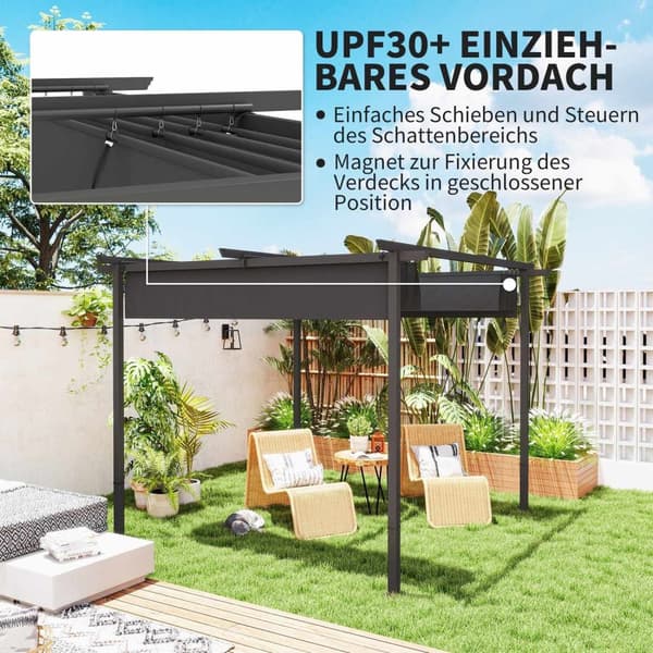 Rootz 3x3m Garden Pergola - Utomhus Gazebo - Infällbar tak - UPF30+ skydd - 300 cm x 300 cm x 227 cm