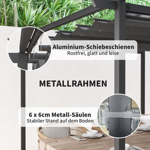 Rootz 3x3m Garden Pergola - Utomhus Gazebo - Infällbar tak - UPF30+ skydd - 300 cm x 300 cm x 227 cm
