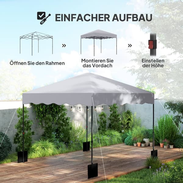 Rootz 3 x 3M Pop -up Pavilion - Puutarhateltta - Säädettävä huvimaja - UV -suoja - 297x297x287cm