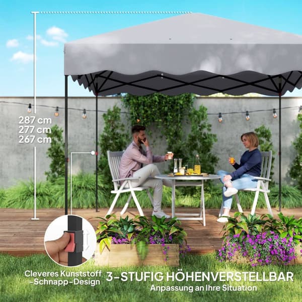 Rootz 3 x 3M Pop -up Pavilion - Puutarhateltta - Säädettävä huvimaja - UV -suoja - 297x297x287cm