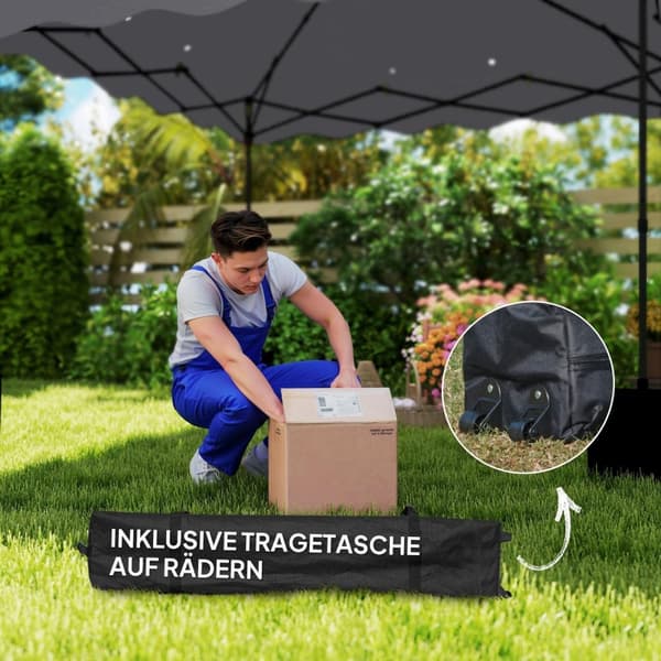 Rootz 3 x 3M Pop -up Pavilion - Puutarhateltta - Säädettävä huvimaja - UV -suoja - 297x297x287cm