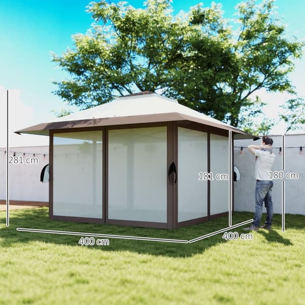 Rootz 4x4m Garden Pavilion - Garden Tent - Party Telt - UPF50+ UV -beskyttelse - 400 cm x 400 cm x 281 cm