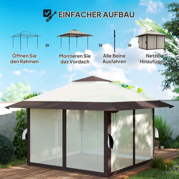 Rootz 4x4m Garden Pavilion - Garden Tent - Party Telt - UPF50+ UV -beskyttelse - 400 cm x 400 cm x 281 cm