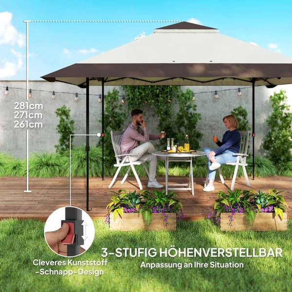 Rootz 4x4m Garden Pavilion - Garden Tent - Party Telt - UPF50+ UV -beskyttelse - 400 cm x 400 cm x 281 cm