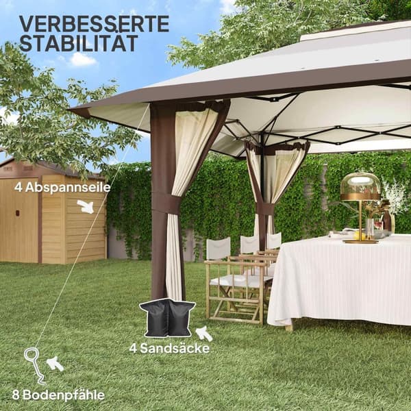 Rootz 4x4m Garden Pavilion - Garden Tent - Party Telt - UPF50+ UV -beskyttelse - 400 cm x 400 cm x 281 cm