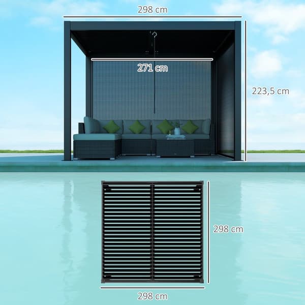 Rootz aluminium pergola - bioklimatisk lysthus - udendørs husly - vandtæt, rustbestandigt, skjult dræning - 298 cm x 298 cm x 223,5 cm