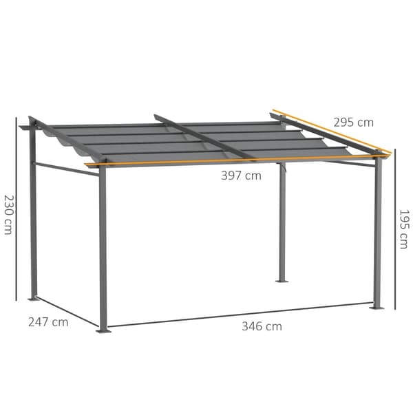 Rootz mørkegrå pergola - Terrasse Tag - Udtrækkelig baldakin - Sol og skygge - 3,97 m x 2,95 m x 2,3 m