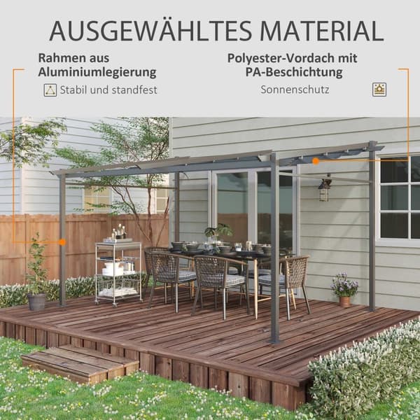Rootz mørkegrå pergola - Terrasse Tag - Udtrækkelig baldakin - Sol og skygge - 3,97 m x 2,95 m x 2,3 m
