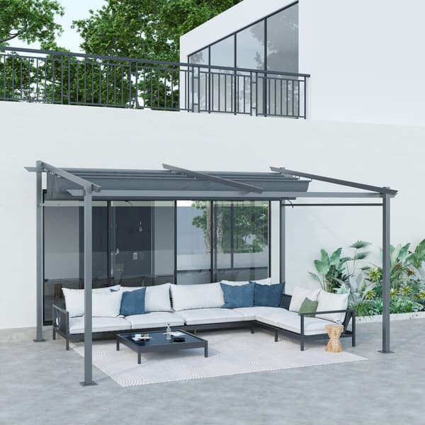 Rootz mørkegrå pergola - Terrasse Tag - Udtrækkelig baldakin - Sol og skygge - 3,97 m x 2,95 m x 2,3 m