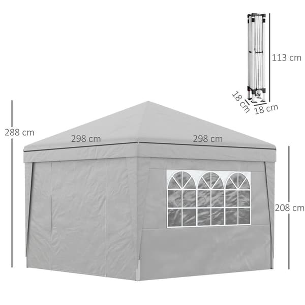 Rootz Foldble Garden Pavilion - Party Telt - Event Canopy - UV -suojaus 30+ - 298 cm x 298cm x 288cm - Sisältää kuljetuslaukun