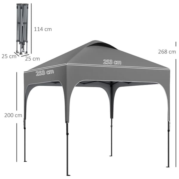 Rootz sammenfoldelig pop -up haven pavillon - udendørs husly - festtelt - UV -beskyttelse - 253 cm x 253 cm x 268 cm - Inkluderer transportpose