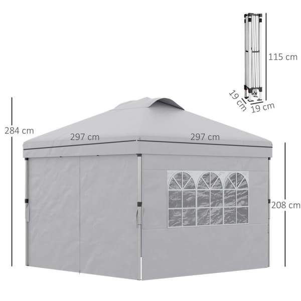 Rootz Foldble Pop -Up Party -teltta - Gazebo - Canopy - UV30+ Suojaus - 297 cm x 297cm x 284 cm säädettävillä sivuseinämillä ja kannettavalla rullapus