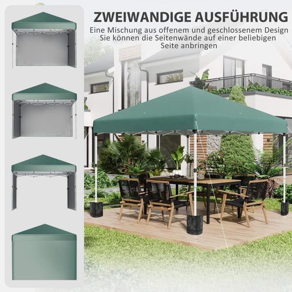 Rootz Folding Pavilion - Pop -Up -telt - Garden Gazebo - UV -beskyttelse - 3m x 3m x 2,88 m - Rustfrit stålramme - Grøn