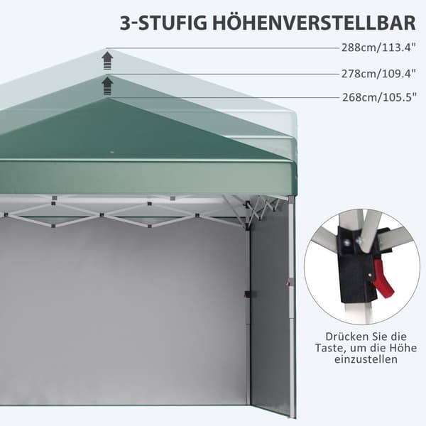 Rootz Folding Pavilion - Pop -Up -telt - Garden Gazebo - UV -beskyttelse - 3m x 3m x 2,88 m - Rustfrit stålramme - Grøn