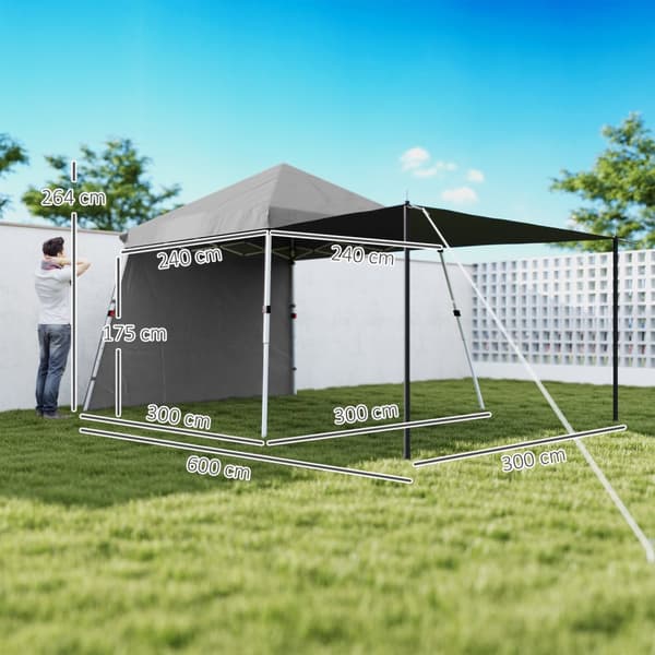Rootz Garden Pavilion - Pop -Up Gazebo - Foldende husly - blokerer 98% UV - 600x300x264 cm - Grå