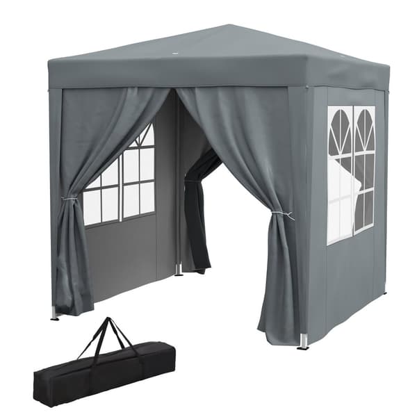 Rootz Garden Pavilion Folding Telt - Barnum - Pop -up - Easy Setup - 2m x 2m x 2,4 m - 4 Aftagelige sidevægge - Transportpose inkluderet - Grå