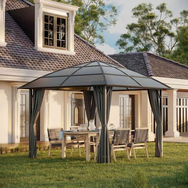 Rootz Garden Pavilion - aluminiumstruktur - polykarbonattak - Vattentät UV -skydd - 305 cm x 305 cm x 270 cm