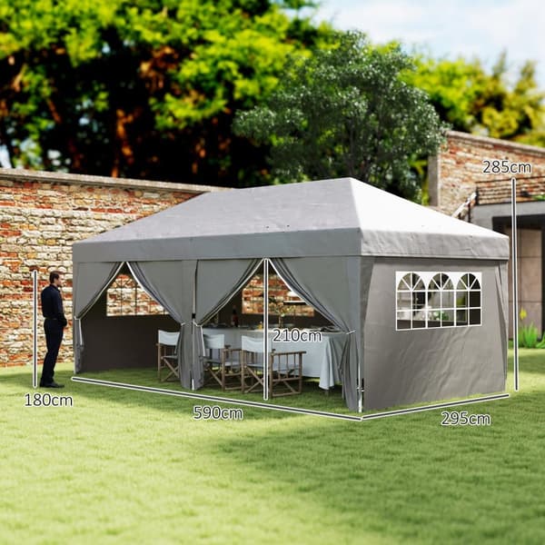 Rootz Garden Pavilion - Outdoor Folding Pavilion - Pop -Up Event Tent - UV Protection - 590 cm x 295 cm x 285 cm - grå