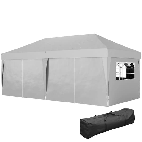 Rootz Garden Pavilion - Outdoor Folding Pavilion - Pop -Up Event Tent - UV Protection - 590 cm x 295 cm x 285 cm - grå