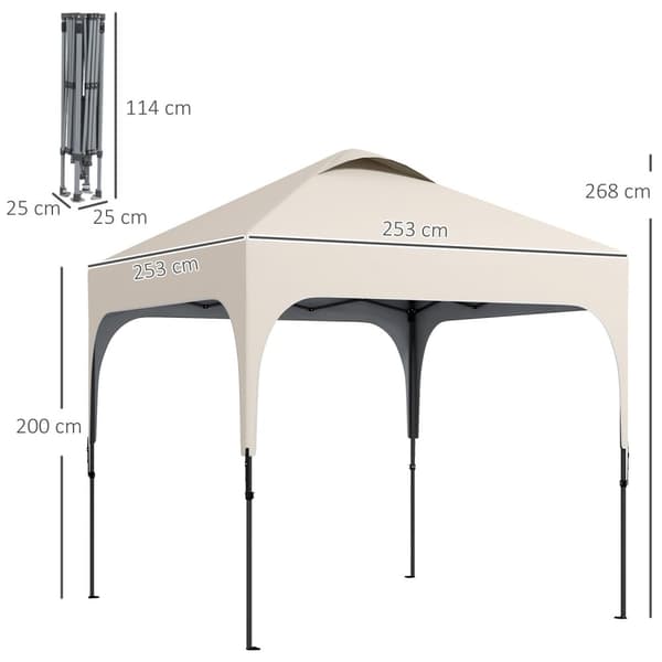 Rootz Garden Pop -Up Pavilion - Taitava teltta - Korkeus säädettävä suoja - anti -UV50+ Suojaus - Teräsrunko - 253 cm x 253 cm x 268cm