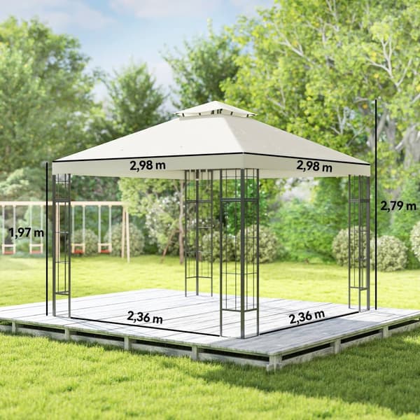 Rootz Garden Pavilion - Gazebo - Udendørs baldakin - UV30+ Beskyttelse - 3x3m - Hvid