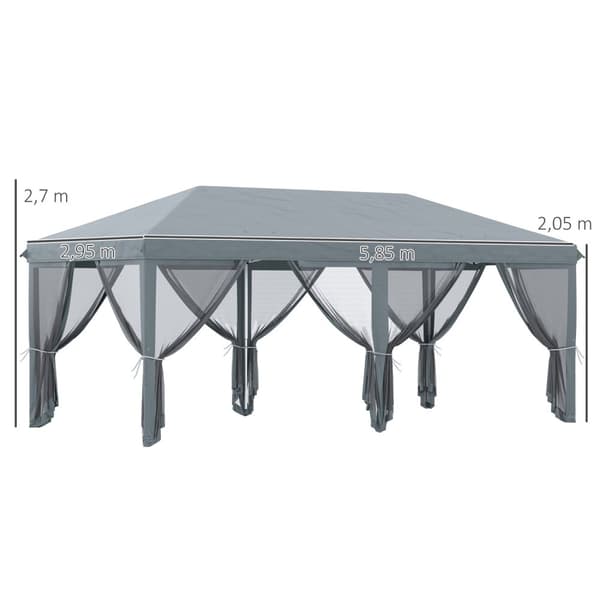 Rootz Garden Pavilion Pop -Up Gazebo - Outdoor Shelter - Event Tent - Myggskydd - 5,85 m x 2,95 m x 2,70 m - Inkluderar transportväska och tillbehör