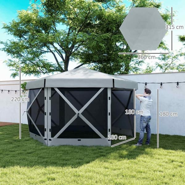 Rootz Garden Pavilion - Garden Telt - Partietelt - Vandtæt & UV -resistent - Grå - 360 cm x 315 cm x 220cm