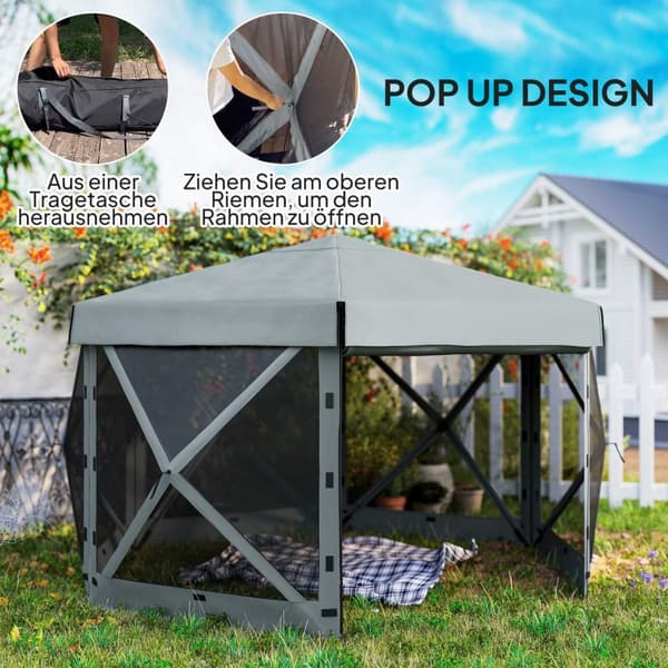 Rootz Garden Pavilion - Garden Telt - Partietelt - Vandtæt & UV -resistent - Grå - 360 cm x 315 cm x 220cm