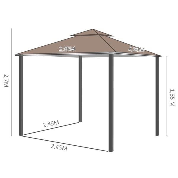 Rootz Garden Pavilion 3x3 - Pergola - huvimaja - hyttyssuojaus - vedenpitävä - 2,95 m x 2,95 m x 2,7 m