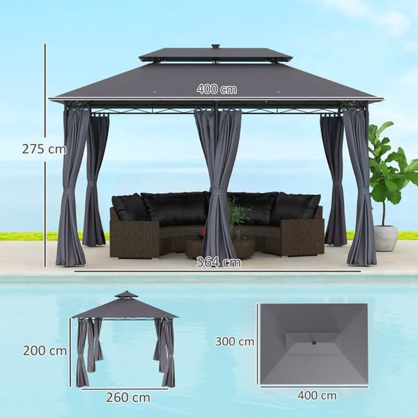 Rootz Garden Pavilion - Garden Tent - Terrass Tält - Solar LED -lampor - 400 cm x 300 cm x 275 cm