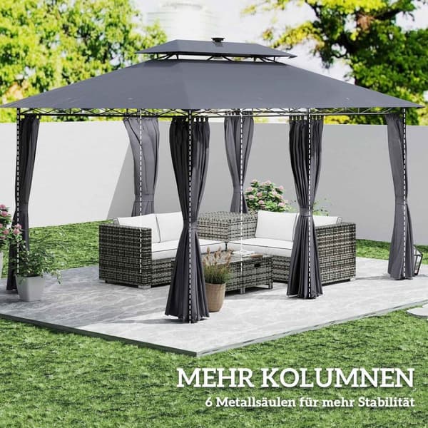 Rootz Garden Pavilion - Garden Tent - Terrass Tält - Solar LED -lampor - 400 cm x 300 cm x 275 cm