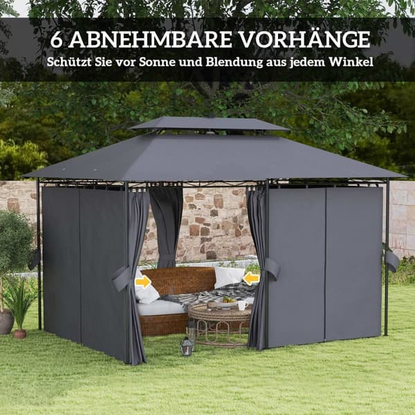 Rootz Garden Pavilion - Garden Tent - Terrass Tält - Solar LED -lampor - 400 cm x 300 cm x 275 cm